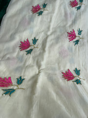 PINK Seequence Lotus🌷 off white mul cotton saree (SU 806)