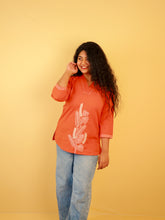 ORANGE WITH WHITE THREAD V NECK SHORT KURTHI (SU 702)
