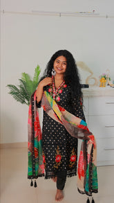 BLACK SALWAR WITH PINK NECK FLORAL WORK (SU 232)