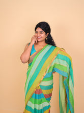 GREENISH MULTICOLOURED STRIPES MUL COTTON SAREE (SU 718)