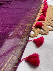 NEELAMBARI💜✨ DARK VOILET WITH GOLDEN CHECKS SOFT MUL COTTON SAREE (SU 819)