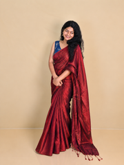 ISHITA MAROON PLAIN GLAZING TISSUE SAREE ( SU 714)