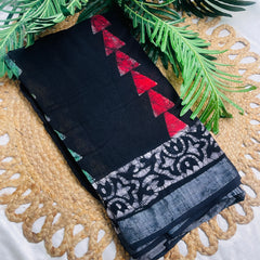 BLACK LINEN SAREE (SU 464)