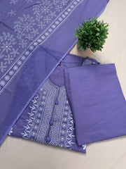 Lavender Chikankari-Inspired Embroidered Cotton Suit Set