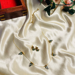 EMERALD GREEN DROPS INVISIBLE NECKLACE SET (SJ 181)