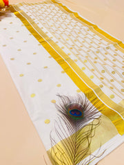 Kerala Kasavu Saree with Golden Polka Dots & Border- SU 574