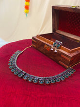 Antique Emerald & Ruby Stone Collar Necklace Set with Matching Earrings
