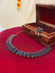 Antique Emerald & Ruby Stone Collar Necklace Set with Matching Earrings