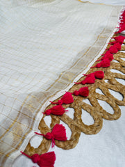 SAANVI🌺✨GOLDEN CHECKS WITH PINK TASSEL MUL COTTON SAREE (SU 804)