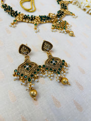 Green Beaded Gold Necklace Set (SJ 57)
