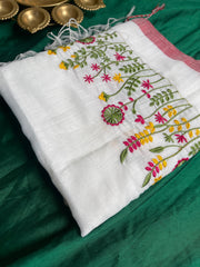 Poongavanam thread embroidery mul cotton saree (SU 812)