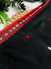 RUDRA🌺✨BLACK WITH RED THREAD EMBROIDERY GEOMETRIC BORDER COTTON SAREE (SU 834)