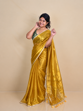 കനക✨RICH MUSTARD GOLD WITH ELEGANT ZARI STRIPES TISSUE SAREE (SU 861)