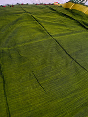MADHAVI🍃DEEP MAROON & DARK OLIVE GREEN WITH GOLD ZARI BORDER KHADI MUL COTTON SAREE (SU 848)