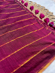 MADHULIKA🌺✨RANI WINE WITH GOLDEN STRIPES SOFT MUL COTTON SAREE (SU 822)
