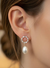 Rose Gold Plated Pearl Dangle Studs ( SJ 91 )