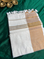 Avani white cotton saree with golden border (SU 800)