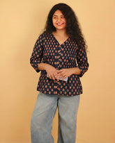 BLACK WITH MAJENTA FLORAL SHORT KURTHI (SU 684)