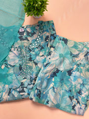 Bluish Green Floral Printed Kurta Set ✨ (SU 61)