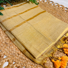 SUWARNA✨🌼 GOLDEN STRIPES WITH TASSELS TISSUE SILK SAREE (SU 770)