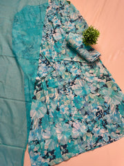 Bluish Green Floral Printed Kurta Set ✨ (SU 61)