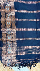 Black Cotton Saree with Gold Woven Border & Tassels (SU 813)