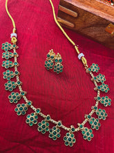 Antique Floral Cluster Necklace Set with Green Stones