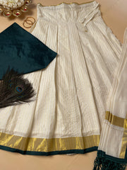 Green off white dhavani set