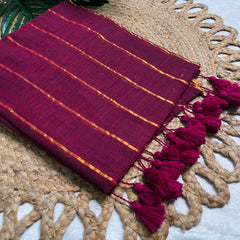 MADHULIKA🌺✨RANI WINE WITH GOLDEN STRIPES SOFT MUL COTTON SAREE (SU 822)
