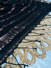 YAMUNA🖤✨BLACK MUL COTTON SAREE WITH COPPER WOVEN BORDER & TASSELS (SU 813)