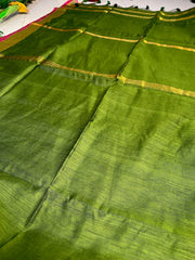 NANDHINI✨💚EMERALD GREEN WITH GOLD ZARI & RANI PINK BORDER SILK COTTON SAREE (SU 802)