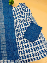 White & Blue Niara cut Kurtha Set - SU 92
