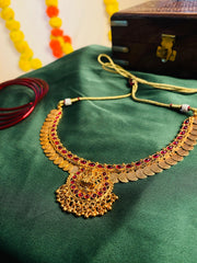 Antique Lakshmi Coin Choker Set with Ruby Stones