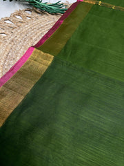 NANDHINI✨💚EMERALD GREEN WITH GOLD ZARI & RANI PINK BORDER SILK COTTON SAREE (SU 802)