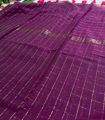NEELAMBARI💜✨ DARK VOILET WITH GOLDEN CHECKS SOFT MUL COTTON SAREE (SU 819)