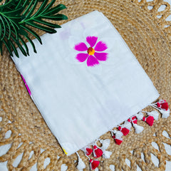 ANANYA🌸HAND PAINTED FLORAL MUL COTTON SAREE ✨(SU 809)