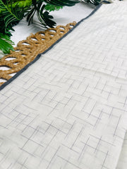 CLOUD LOOM🌩️🖤WHITE WITH CHARCOAL GREY CHECK DESIGN SOFT MUL COTTON SAREE (SU 837)