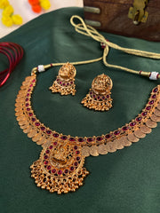 Antique Lakshmi Coin Choker Set with Ruby Stones