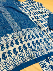 White & Blue Niara cut Kurtha Set - SU 92