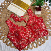 RUBY BLOOM✨RUBY RED BROCADE READYMADE BLOUSE (SU 842)