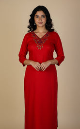 Elegant Dark Red Beads Work V-Neck Kurti (SU 115)