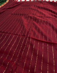 REKHA🌺✨MAROON WITH GOLDEN STRIPES MUL COTTON SAREE (SU 817)