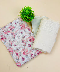 Floral pink cream mix kurta set - 3 piece set (SU 96)