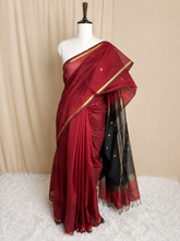 RED WITH BLACK MAHESWARI COTTON SAREE (SU 726)