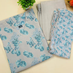 Georgette Grey Salwar Set with Green Floral Print (SU 147)