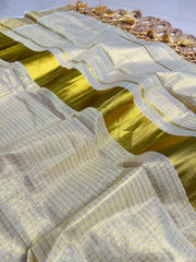 SMALL CHECK DESIGN GOLDEN TISSUE READY TO WEAR SAREE WITH BLOUSE PIECE (SU 877)