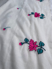 KAMALA embroiderypurple lotus off white mul cotton saree (SU 805)