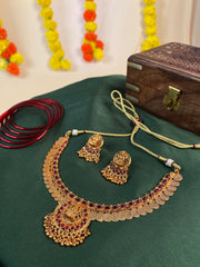 Antique Lakshmi Coin Choker Set with Ruby Stones