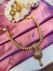 Elegant Kundan Stone Necklace Set with Dangler Pendant