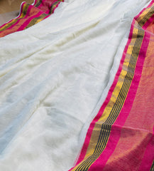 വൈദേഹി ✨TRADITIONAL KASAVU BORDER WITH PINK & GOLD STRIPES MUL COTTON SAREE (SU 875)